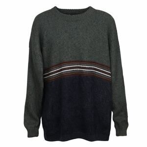 Vintage Alpaca Wool Striped Sweater Made in Peru Cozy Grandpa Knit Gorpcore XL